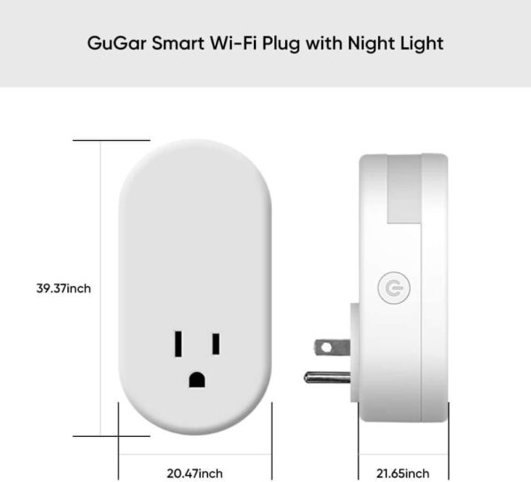 GuGar Smart Plug with Night Light, 16A Wi-Fi Socket Outlet Works with Alexa Google Home, No Hub Required, Timer Function, Dimmable LED Lights, App Remote Control Smart Home, FCC