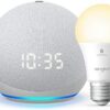 All-new Echo Dot (4th Gen) with clock - Glacier White - bundle with Sengled Bluetooth bulb (Certified for Humans product)