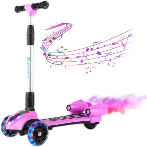 SKATEBOLT Kick Scooter for Kids, 3-Wheel Spray Rocket Scooter, Adjustable Height, Foldable Design Micro Scooter with Dynamic Spray Effect and Music for Boys & Girls