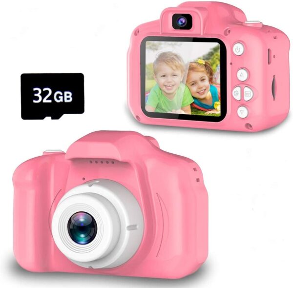Seckton Upgrade Kids Selfie Camera, Christmas Birthday Gifts for Girls Age 3-9, HD Digital Video Cameras for Toddler, Portable Toy for 3 4 5 6 7 8 Year Old Girl with 32GB SD Card-Pink