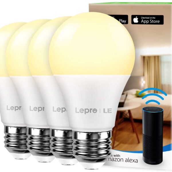 Smart LED Light Bulbs, Works with Alexa and Google Home, 60 Watt Equivalent, Dimmable with App, Warm White 2700K, No Hub Required, A19 E26, 2.4GHz WiFi, Pack of 4