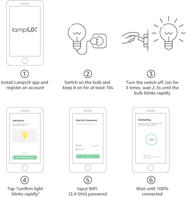 Smart LED Light Bulbs, Works with Alexa and Google Home, 60 Watt Equivalent, Dimmable with App, Warm White 2700K, No Hub Required, A19 E26, 2.4GHz WiFi, Pack of 4