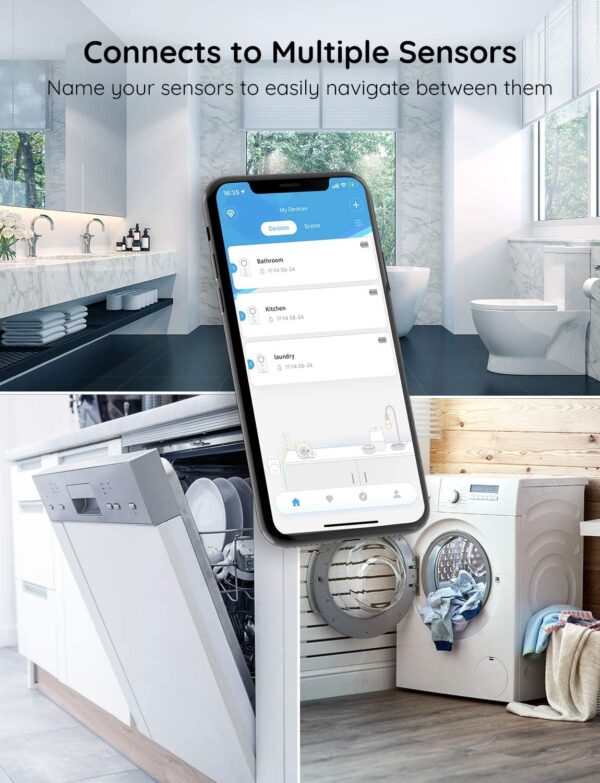 Govee WiFi Water Sensor, 100dB Adjustable Audio Alarm and Smart App Alerts, Leak and Drip Alert with Email, for Home, Basement