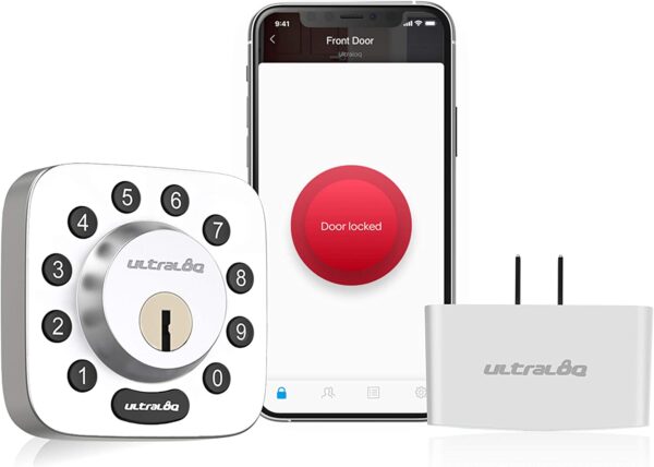 ULTRALOQ U-Bolt Smart Lock (Satin Nickel) + Bridge WiFi Adaptor, 5-in-1 Keyless Entry Door Lock with WiFi, Bluetooth and Keypad, Smart Door Lock Front Door, Non-Fingerprint Deadbolt Lock Edition