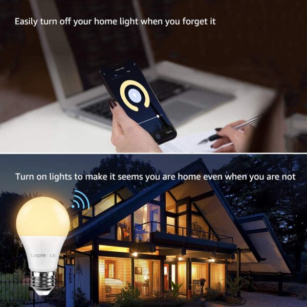 Smart LED Light Bulbs, Works with Alexa and Google Home, 60 Watt Equivalent, Dimmable with App, Warm White 2700K, No Hub Required, A19 E26, 2.4GHz WiFi, Pack of 4