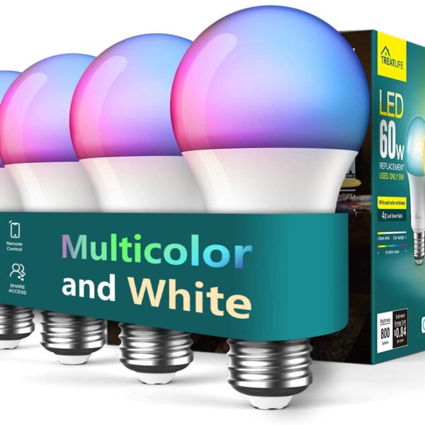 Treatlife Smart Light Bulbs 4 Pack, Music Sync Color Changing Light Bulbs, Works with Alexa, Google Assistant, A19 LED Dimmable 9W 800 Lumen Smart Bulb for Party Decoration, Smart Home Lighting