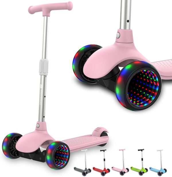 Kick Scooter for Kids,3 Wheel Scooter LED Flashing Wheel Two Mode Switch Learn to Steer Height Adjustable Extra Wide Deck Gifts for Kids, Toddler Boys Girls
