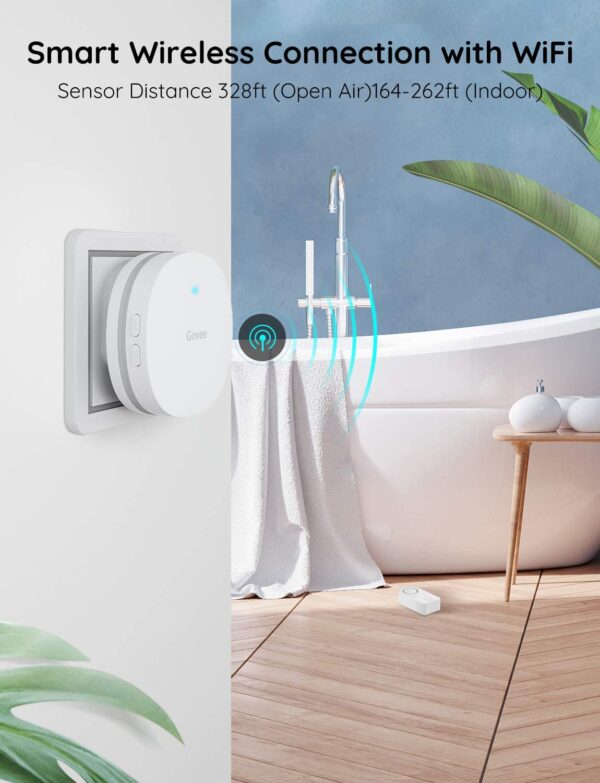 Govee WiFi Water Sensor, 100dB Adjustable Audio Alarm and Smart App Alerts, Leak and Drip Alert with Email, for Home, Basement