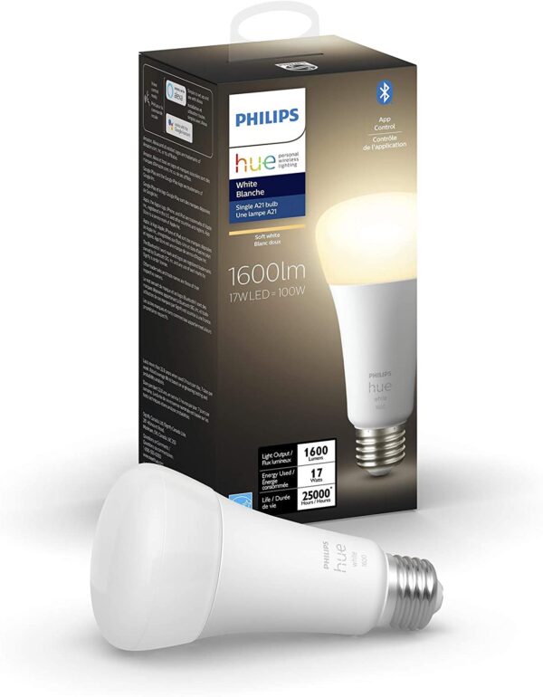 Philips Hue White A21 High Lumen Smart Bulb, 1600 Lumens, Bluetooth & Zigbee compatible (Hue Hub Optional), Works with Alexa & Google Assistant
