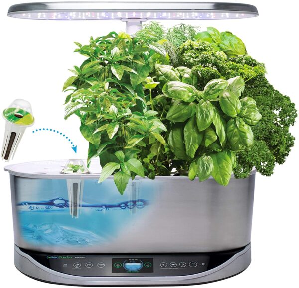 AeroGarden Bounty Elite Indoor Hydroponic Herb Garden, Stainless Steel